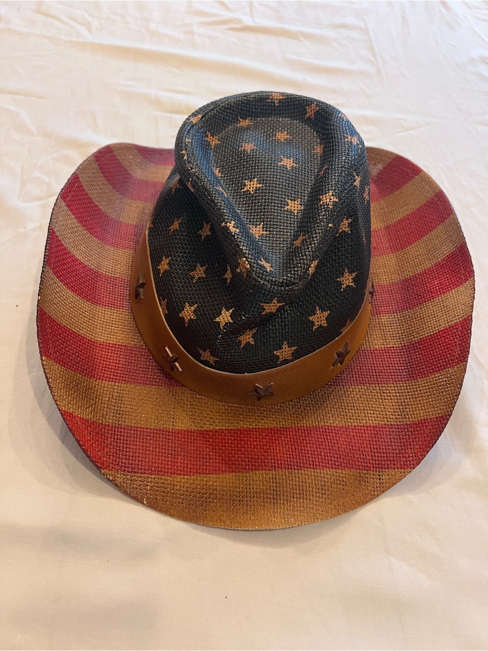Western Rodeo Cowboy Hat American Flag Stars & Stripes Print 100% Grass